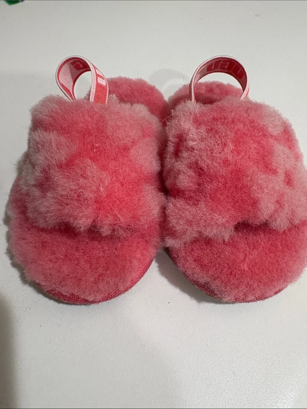 UGG Kids Pink Fuzzy Slide Sandals with Heel Strap!